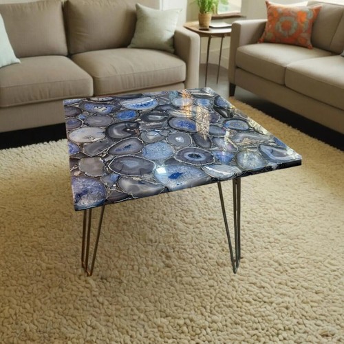 Patio Table Decor | Blue Agate Table | Square Dining Table | Luxury Coffee Table - Picture 3 of 10
