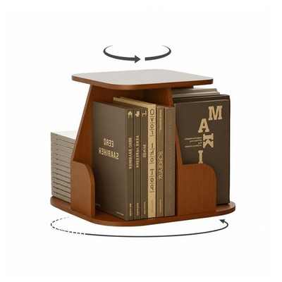 Rotating Book Shelf for Desk, Revolving Bookcase with 4 Compartments, Small