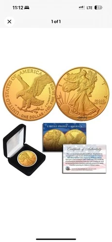 2023 1 Oz 999 Fine Silver American Eagle $1 Coin 24K Gold Gilded with BOX & CERT