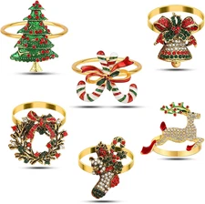 Set of 6 Gold Metal Christmas Napkin Rings for Holiday Table Decor