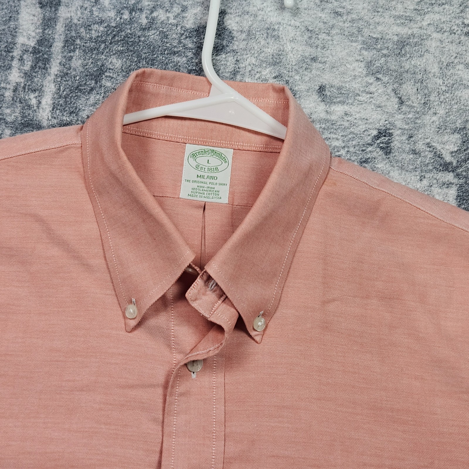 Brooks Brothers Milano Peach American Supima Cotton Non-Iron Dress Shirt Mens L thumbnail 3