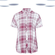 Ex Women's Shirt - Plus Size Short Sleeve Red Check Print Berry Red