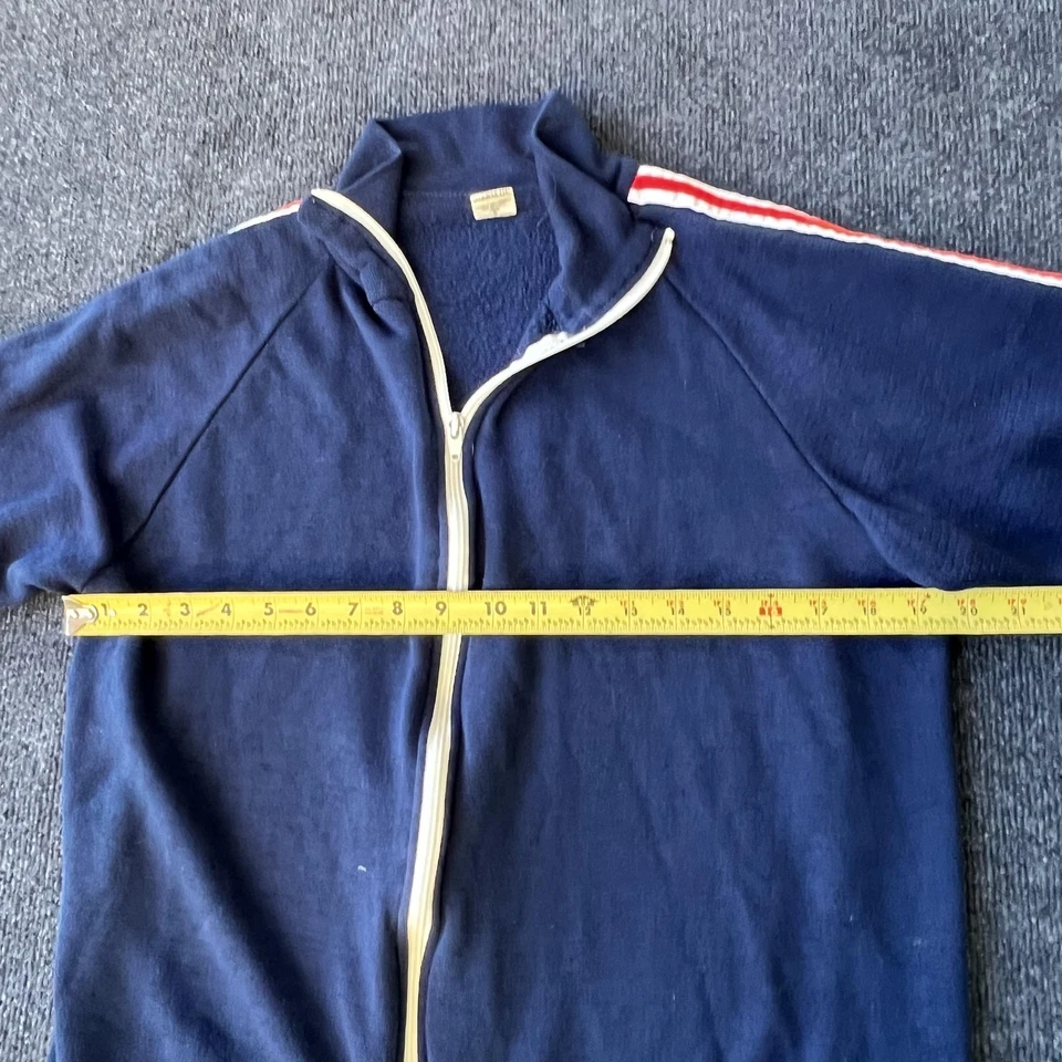 Chaqueta deportiva vintage para hombre grande azul marino rojo blanco cremallera rayas raglán hecha en EE. UU. AÑOS 70 Foto 4 de 4