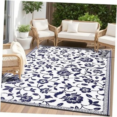  Waterproof Outdoor Rug 5x8 ft, Outdoor Plastic Straw Rug with Flower Pattern, 