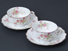 Limoges Elite Works Tea Cup  Saucer Set/2 Pink Floral Gold Gilt Antique MINT 