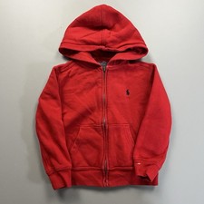 Polo Ralph Lauren Full-Zip Pony Hoodie Sweatshirt Youth 4 Red 90s Fleece Thermal