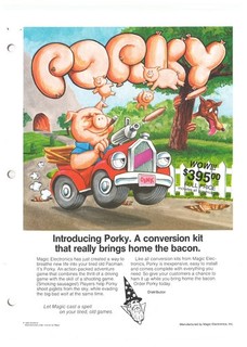 Porky Magic Electronics Video Arcade Flyer / Brochure / Ad /