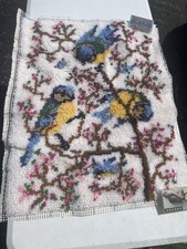 Shillcraft Completed Springtime Bluebirds 27 x 36" Latch Hook Rug Wall Hanging
