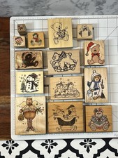Lot of 14 Christmas Bears Wood Mounted Rubber Stamps PSX DOTS Hero Arts CST-5
