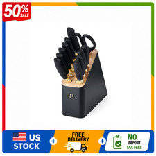 Beautiful 12-Piece Stainless Steel Knife Block Set Black Sesame
