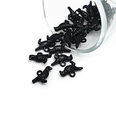 Black Raven Crow Enamel 3D Charms, 16x10mm - US Seller