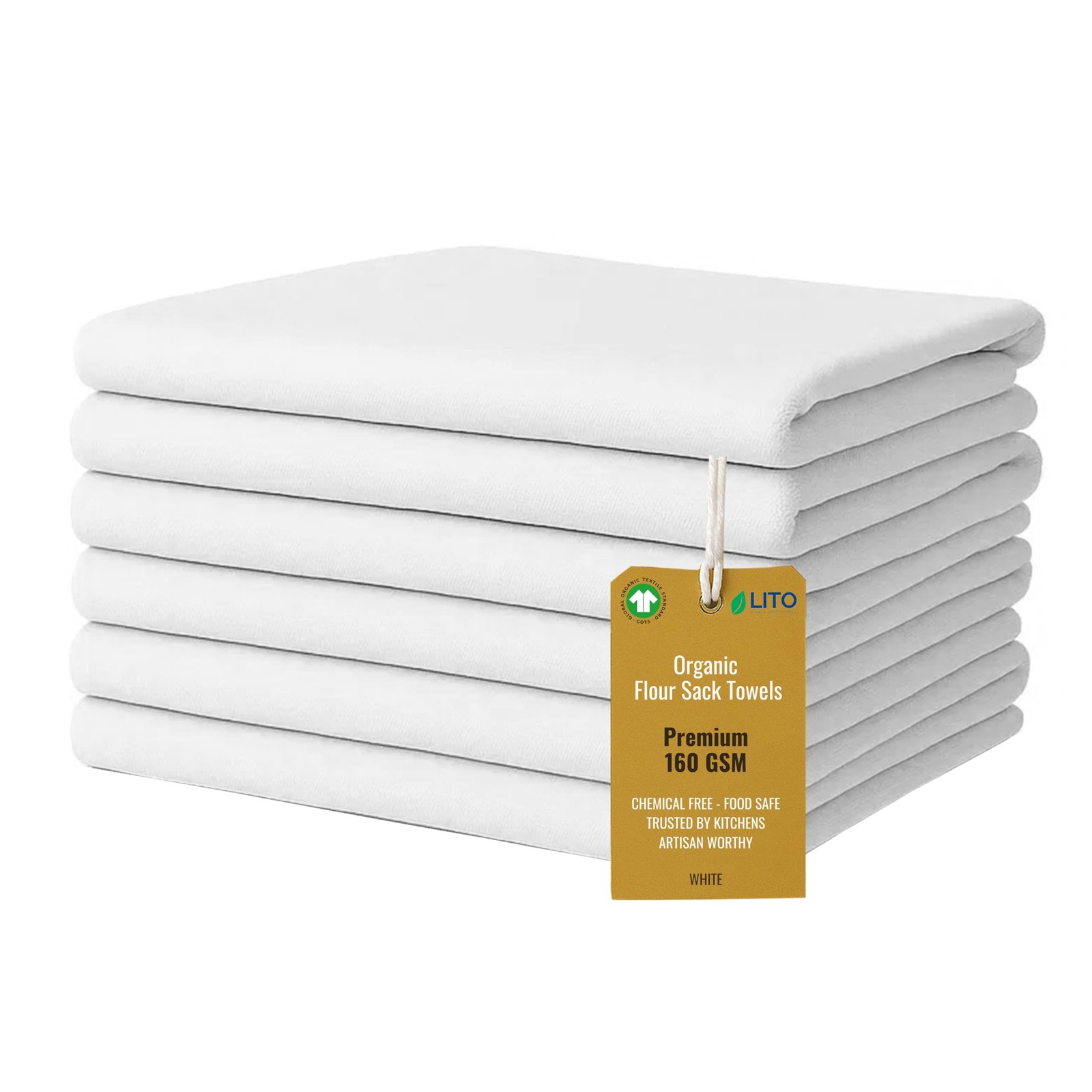 S | Tea Towel For Crafts| 28"x28"-pack Of 6, Organic White