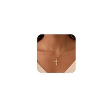 Cross Necklace for Women Dainty Gold Plated O-Link Chain with CZ Heart Cross ...