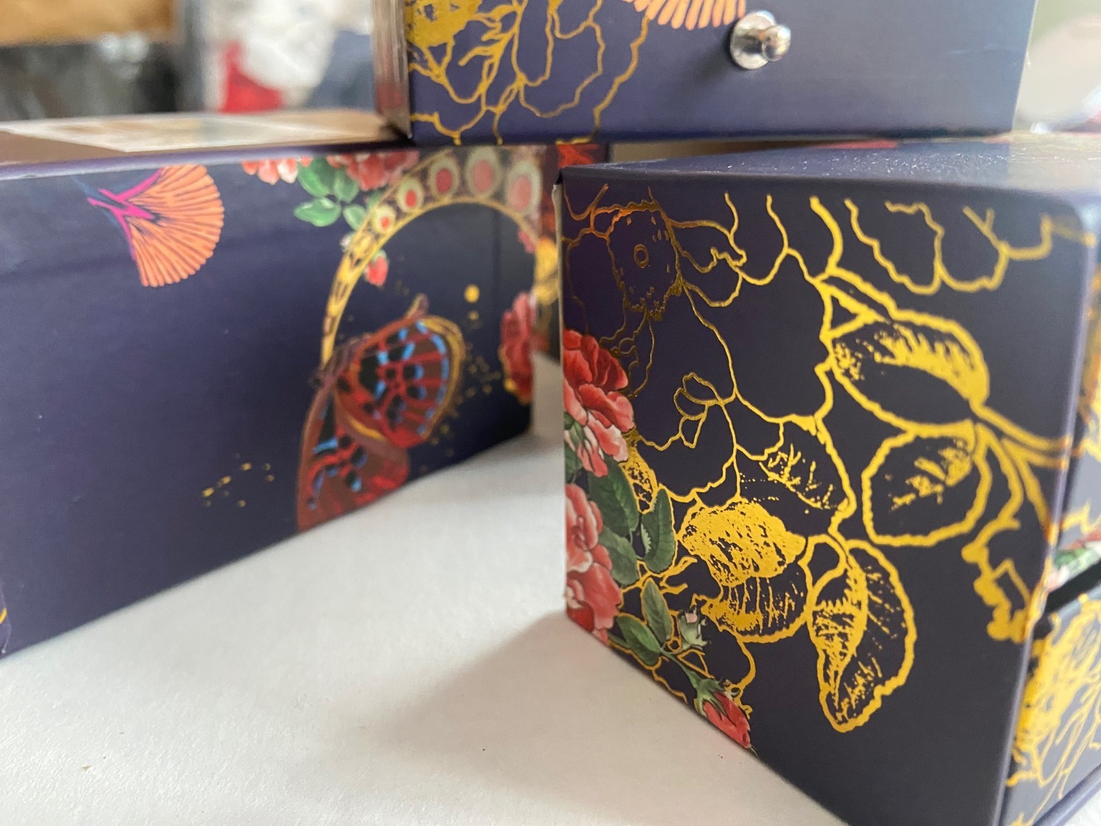 NEW Artisan Ornate Design Set of 3 Mini Paper 2-Drawer Containers