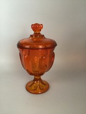 Viking Glass Epic Line 6 Panel Persimmon Lidded Candy Jar