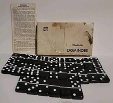 Vtg Black Marblelike Dominoes Double Six Made In U S A