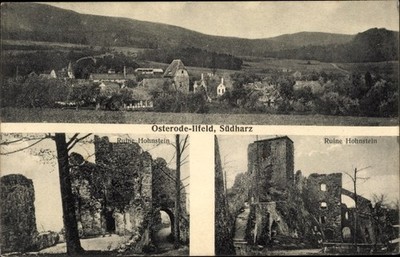 Ak Osterode Illfeld am Harz, Ruine Hohnstein, Teilansicht vom Ort - 4168915