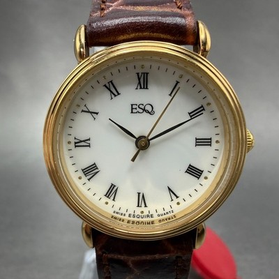ESQ Watch Women 26mm White Dial Gold Tone Round 100005 New Batt Roman Numerals