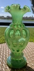 Vintage Fenton Green Opalescent Coin Dot 8.5 Inch Vase. No Damage.