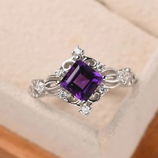 Amethyst Gemstone 925 Sterling Silver Women Minimal Ring Duty Free