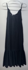 J Crew Black Ruffle Midi Beach Dress Strappy Airy Momcore Minimalist Capsule S-M