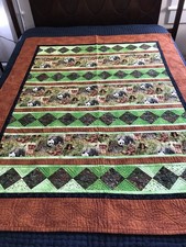 Crib Sized Jungle Animals Quilt Handmade 60x48" Baby Toddler Zebra Panda