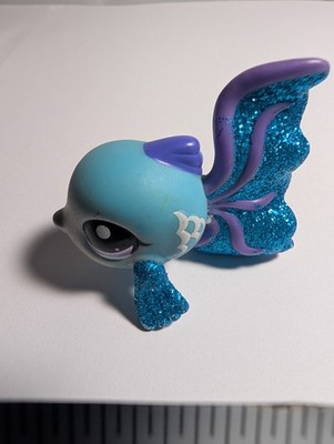 Littlest Pet Shop~#2129~Fish Guppy~Blue Glitter~Purple Dot Eyes Vintage