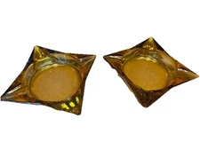 Vintage Pair of Amber Glass Heavy Duty Mid Century 8" Ashtrays CLEAN!