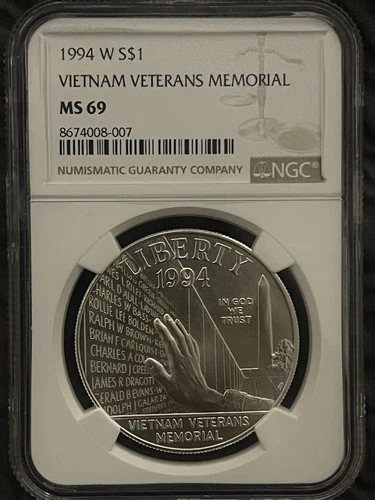 1994 W Vietnam Veterans Memorial NGC MS69 90% Silver dollar Commemorative Coin