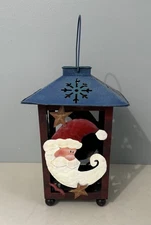 Vintage Yankee Candle Santa & Christmas Tree Christmas Metal Tea Light Lantern