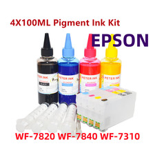 4X100ML Premium Pigment Refillable Ink Cartridge kit 4 WF7840 WF7820 WF7310 812