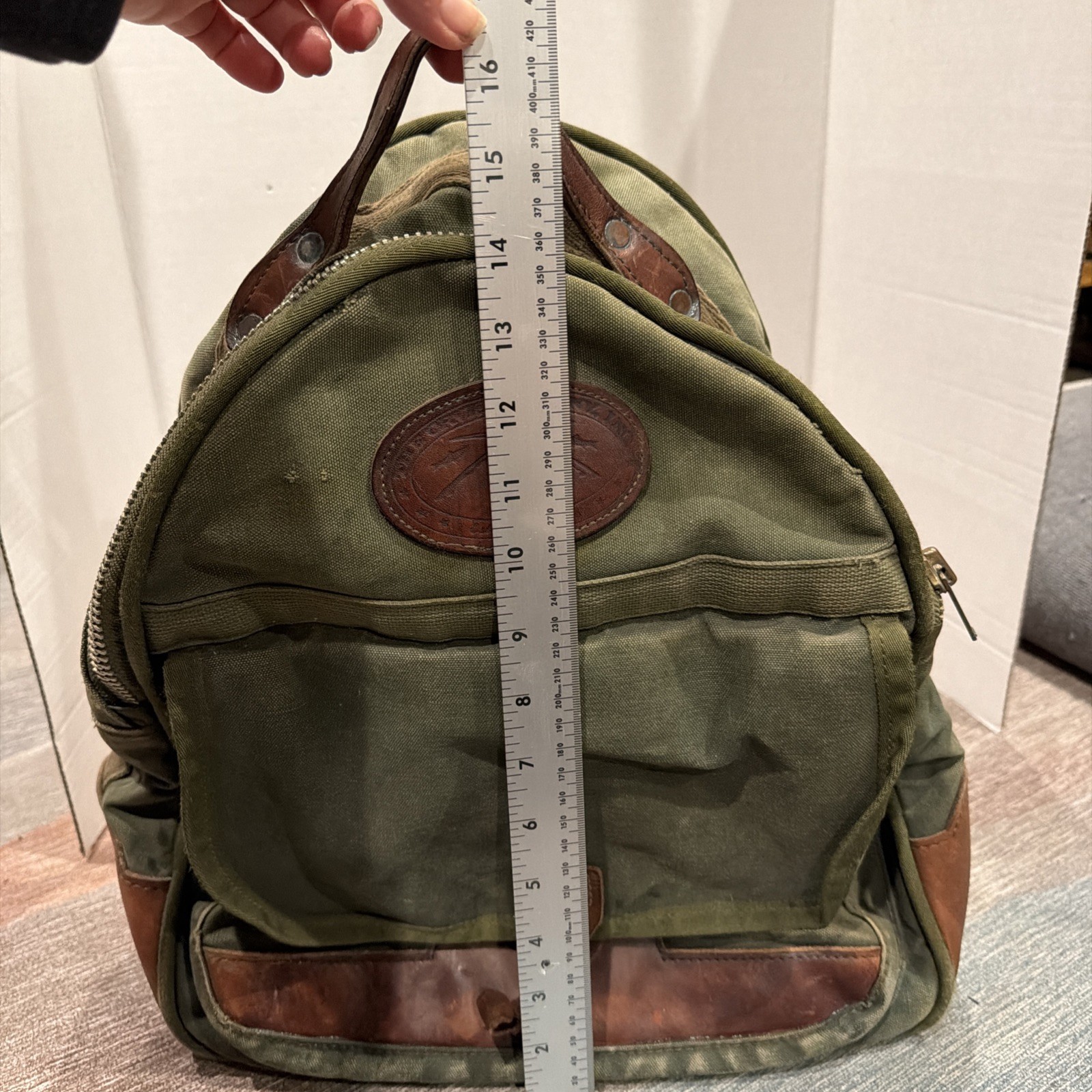 Orvis Battenkill Canvas Leather Backpack Green Br… - image 12