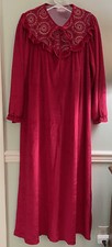 Vtg Heather Collection Velour Ruffle Zip Embroidered Red Robe House Coat Small
