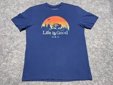 LIFE IS GOOD Blue Small Buffalo Bison Wildlife Eagle Nature USA Outdoors Shirt