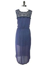 NEW EN FOCUS Plus Size 14W Maxi Dress Blue Pink Polka Dots Sleeveless