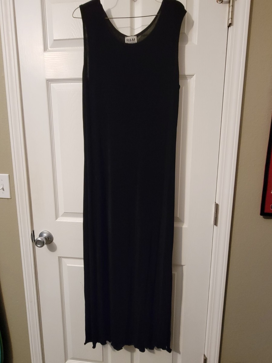 Vintage R&M RICHARDS Long Black Dress size 16 Made In USA 49994 Side Slit