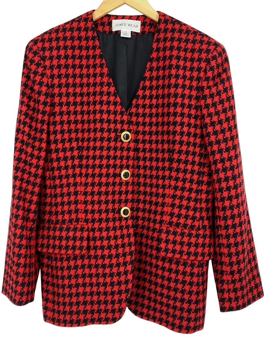 Womens Vintage 90 s Jones Blazer Buffalo Check Red Size 12 2311 Lined USA Wool