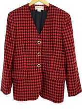 Womens Vintage 90's Jones Blazer Buffalo Check Red Size 12 2311 Lined Usa Wool