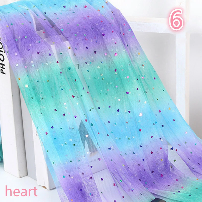 MARKENLOS Star Pailletten Durchsichtig Netz Stoff Weich Regenbogen Farbe Tüll Voile für