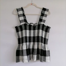 NWT Loft Womens Black Striped Sleeveless Minimalist Y2K Smocked Blouse Size LP