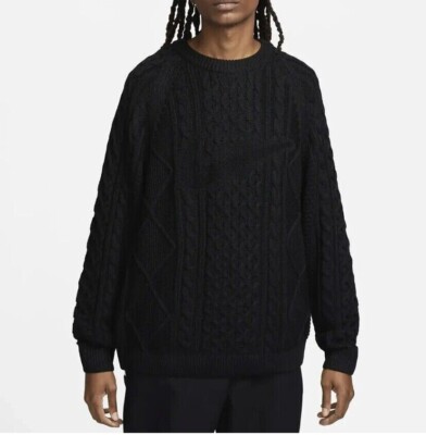 $175 Nike Life Cable Knit Sweater Logo Black Soft DQ5176-010 $175 Nike Life Cable Knit Sweater Logo Black Soft DQ5176-010