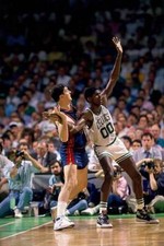 Robert Parish Boston Celtics posts up against Bill Laimbeer Detroi- Old Photo
