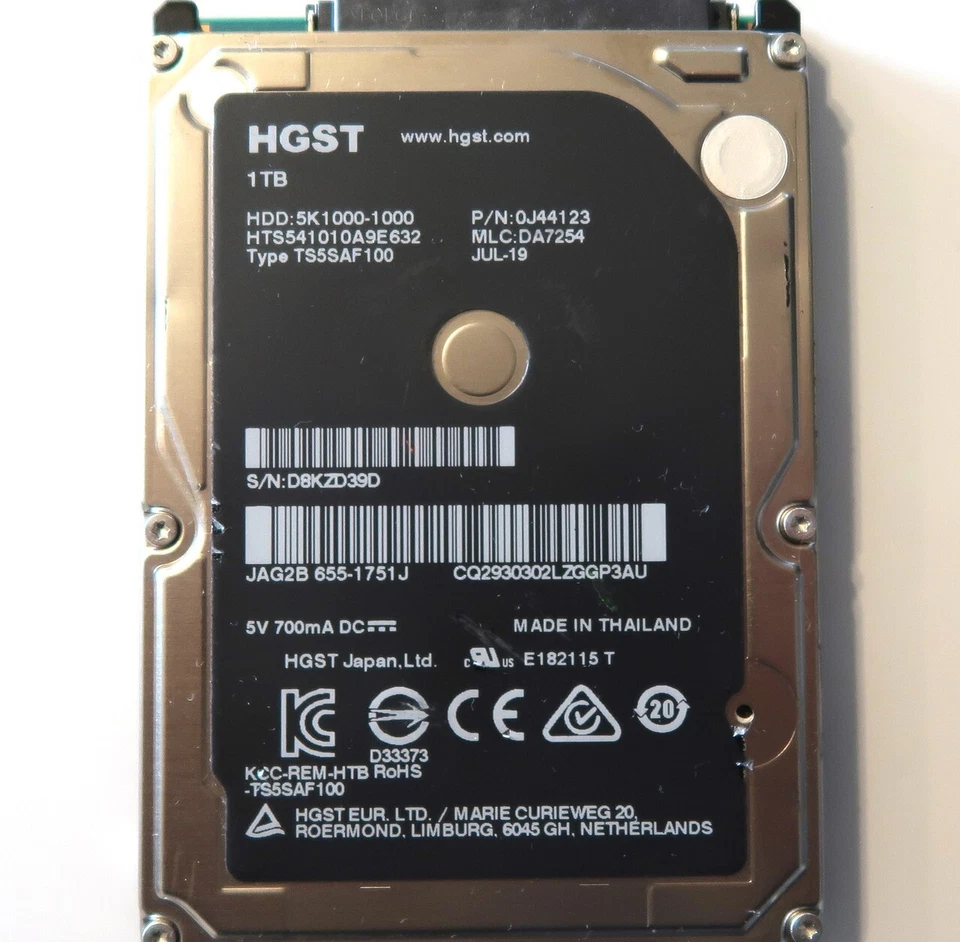 Hitachi HTS541010A9E632 PN:0J44123 MLC:DA7254 Thailand 1.0TB 2.5" Sata HDD 2019 - Image 3 of 4