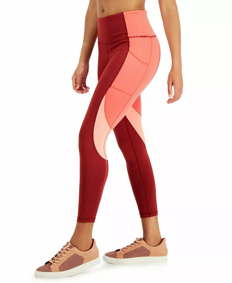 Ideology Women's High Rise Colorblock 7/8 Leggings Red Size Large