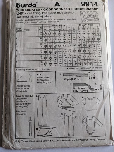 Burda Sewing Pattern 9914 Girls Ballet Gym Leotard Unitard Skirt Wrap Sizes 3-8 - Picture 3 of 3