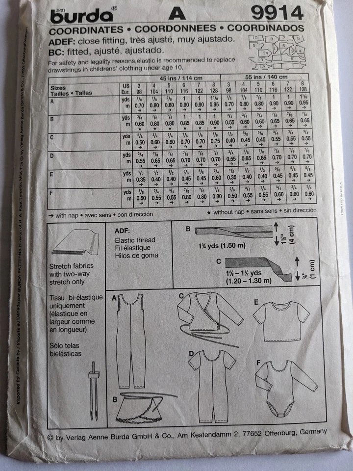 Burda Sewing Pattern 9914 Girls Ballet Gym Leotard Unitard Skirt Wrap Sizes 3-8 - Image 3 of 3