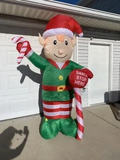 Elf Winter Wonder Lane Inflatable Elf with sign 8 Feet Tall