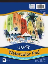 Pacon Watercolor Pad 90 lb. 9" x 12" 12 Sheets White