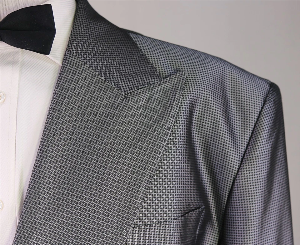 Sidohr Silver Check Silk Double Breasted Formal Masquerade Suit Handmade 44XL - Image 4 of 4
