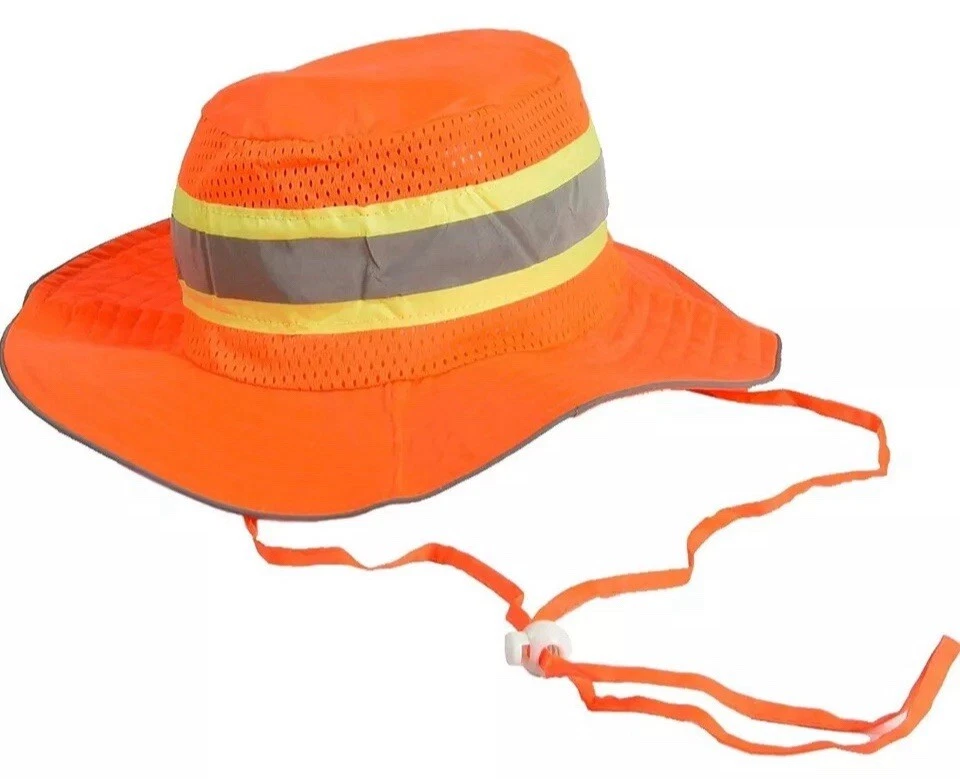 IRONWEAR Unisex Booney Hat NEON Orange Silver Reflective Tape Ventilation Bucket - Image 2 of 4
